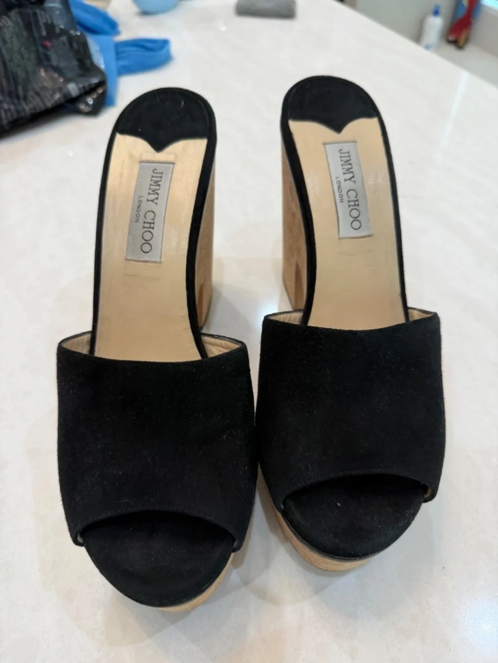 Jimmy Choo cork and black suede shoes size 42